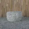 Product image 3 of the product “Balinese style flat round pot, with carving - 50cm Dia., 30 cm Height, Taro sand ”